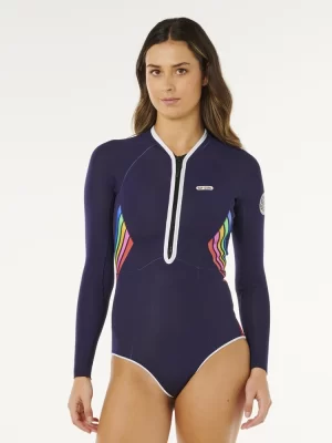 Short John Feminino Rip Curl G-Bomb 1.5 mm Manga Longa Zíper na Frente - Dark Navy - Tam. PP