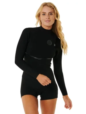 Short John Feminino Rip Curl E-Bomb E7 Sem Zíper Manga Longa Preto – 12/GG